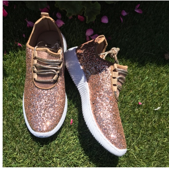 Rose Gold Glitter Sneakers - Picture 3 of 4